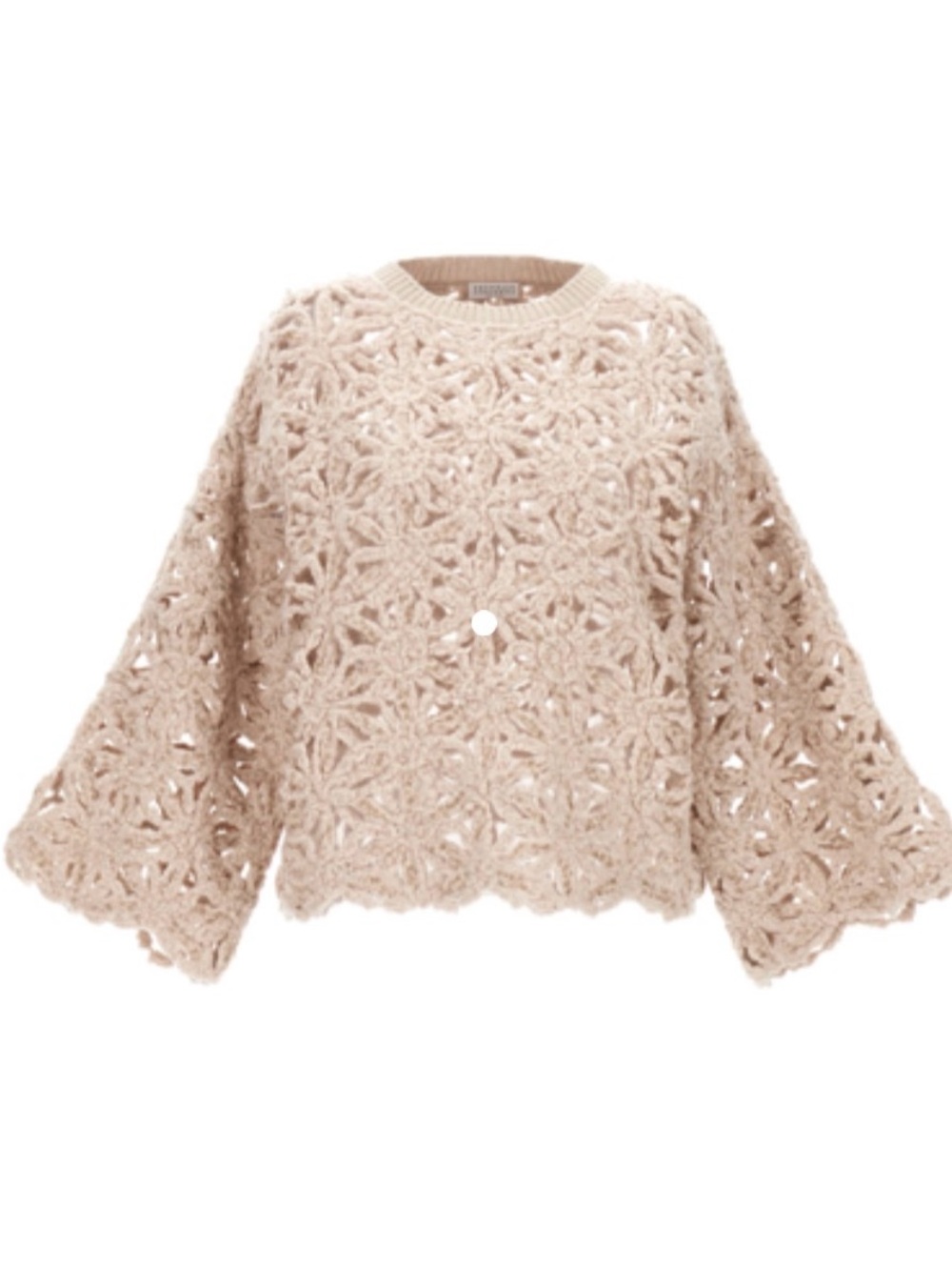 Brunello Cucinelli Winter Wool Beige Floral Crochet Crewneck Sweater
